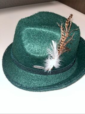 Children's Green Felt Fedora Hat with Feather Trim